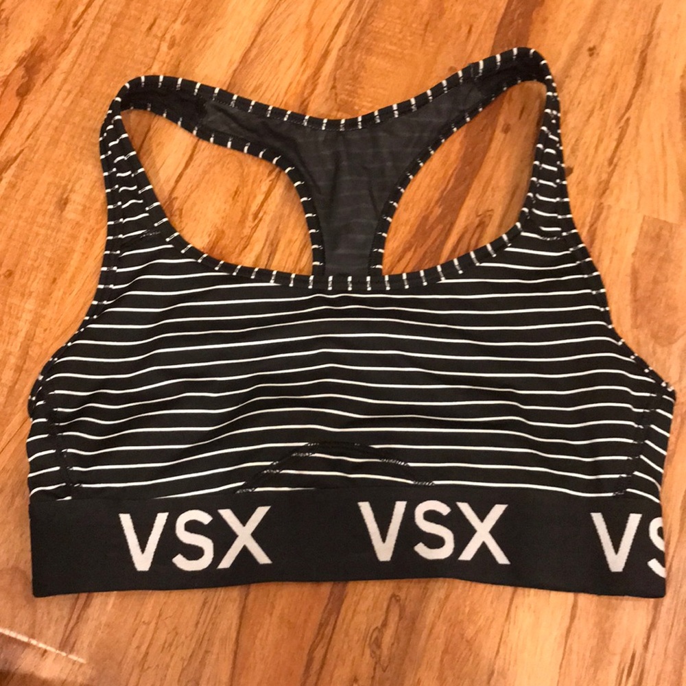 Victoria’s Secret black & white striped sports bra